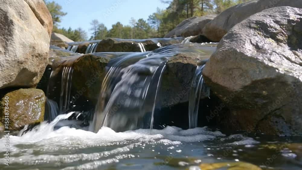 custom made wallpaper toronto digitalSerene Waterfall: Crystal Clear Water Cascades Over Smooth Rocks in Sunny Forest.