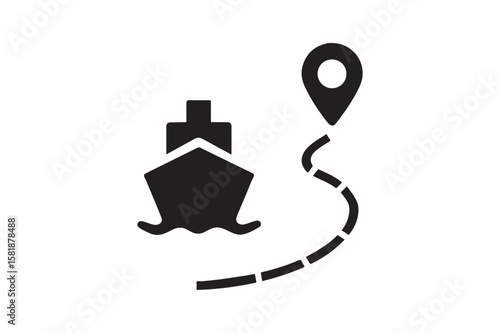 Ship Route icon silhouette vector with white background