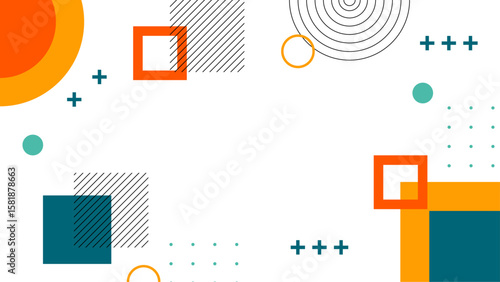 Abstract geometric design with circles, squares, and plus signs. Perfect for modern branding, web graphics, tech backgrounds, or digital art projects.