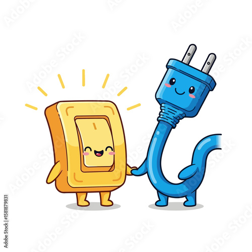 Animated Electrical Friends: Cheerful Light Switch and Smiling Power Plug.