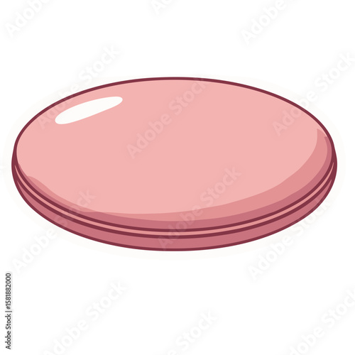 Cartoonish Pink Salami Slice with Layered Edges and Glossy Highlight.