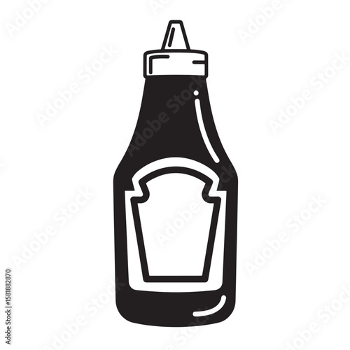 Black and white illustration of a ketchup bottle condiment sauce