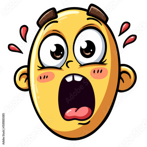 Cartoonish Face Expressing Shock and Surprise with Wide Eyes and Open Mouth.