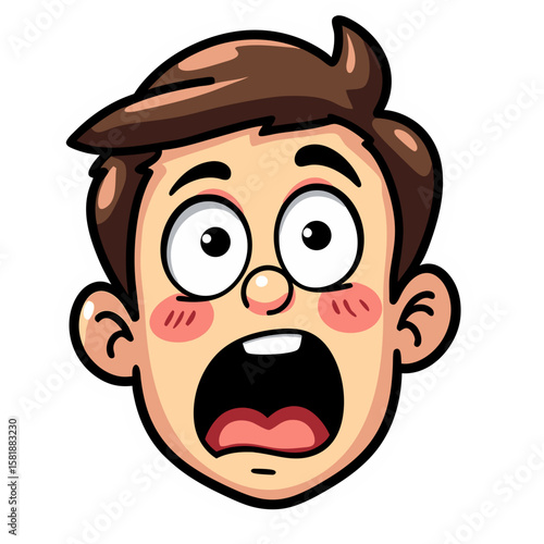 Cartoon Boys Face Expressing Shock and Utter Surprise.