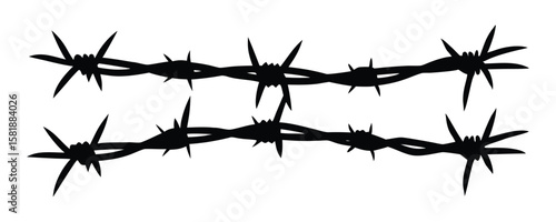 Barbed wire silhouette vector, Barb wire flat vector