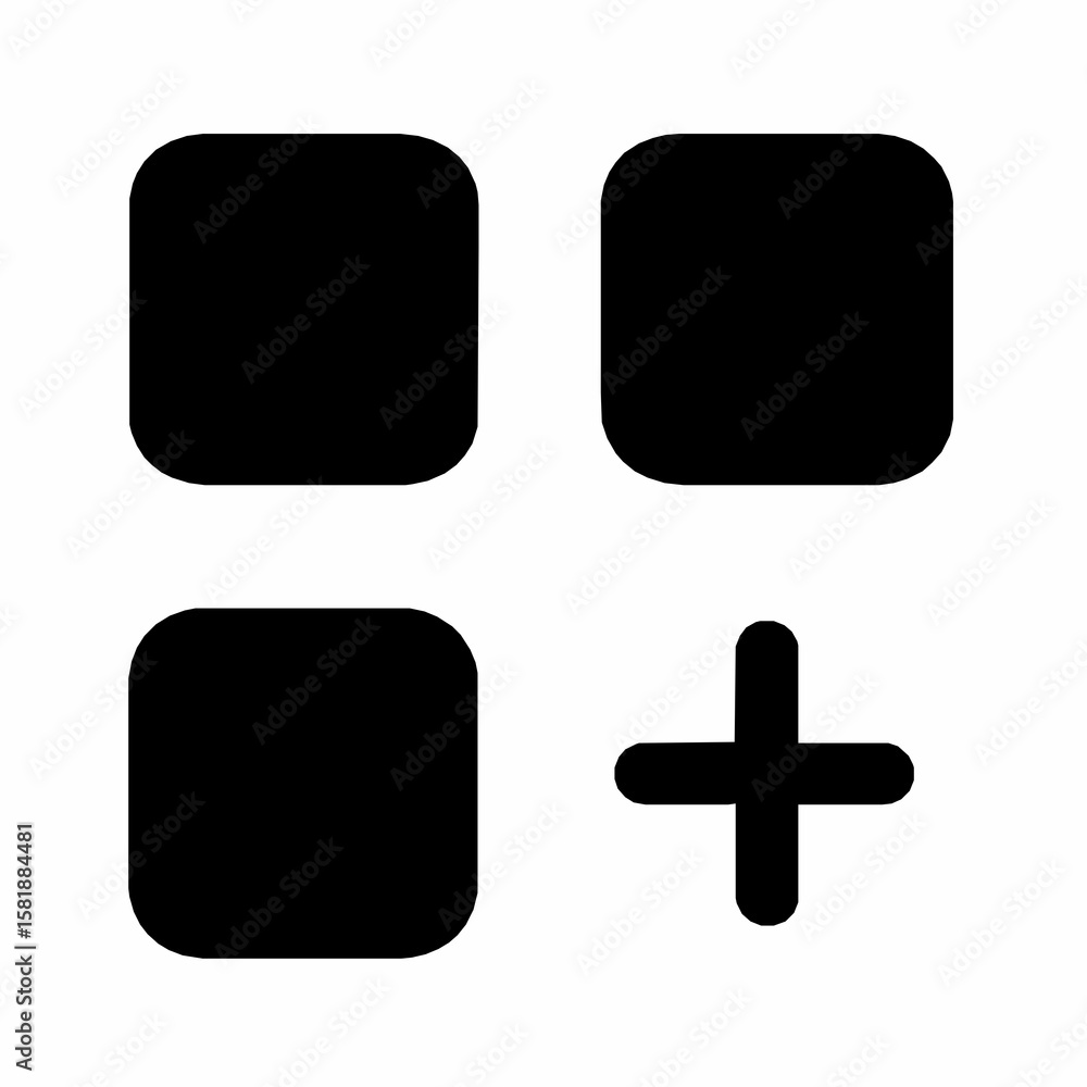 Obraz premium Modern menu icon with four squares and a plus symbol design element for web and mobile