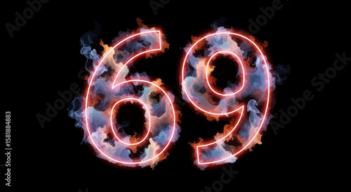 Glowing Sixty Nine with Smoke Effect on Black Background