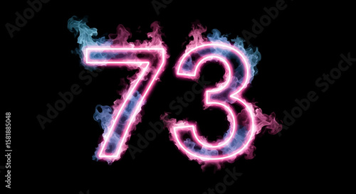 Number Seventy Three with Glowing Neon Smoke Effect on Black