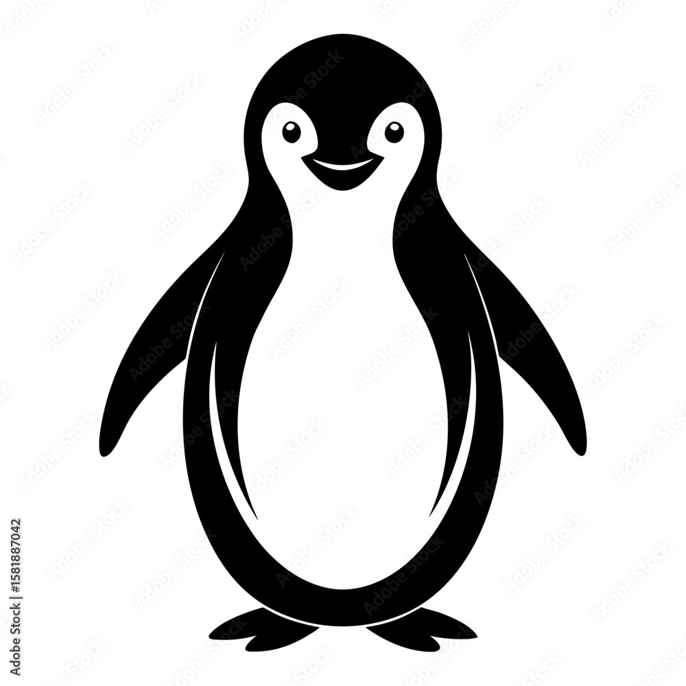 Fototapeta premium Silhouette of a penguin waddling from a front view isolated on white background