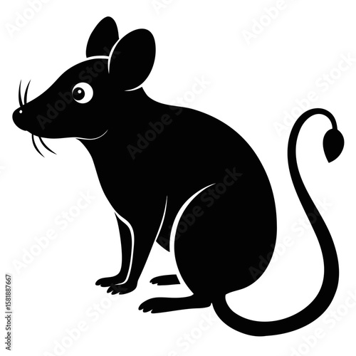 Simple silhouette of a mouse sniffing the air isolated on white background