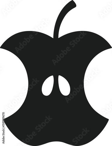 Apple Core Silhouette – Minimalist Fruit Waste Vector for Compost or Food Concept