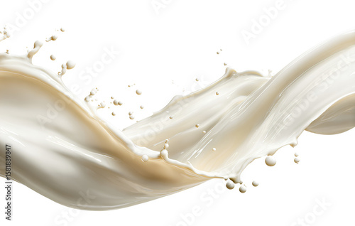 Splash of Vanilla Milk Pouring into Glass, Side Angle, Isolated on Transparent Background