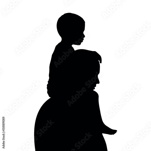 Silhouette of father carrying son on shoulders vector illustration family love bonding art vector