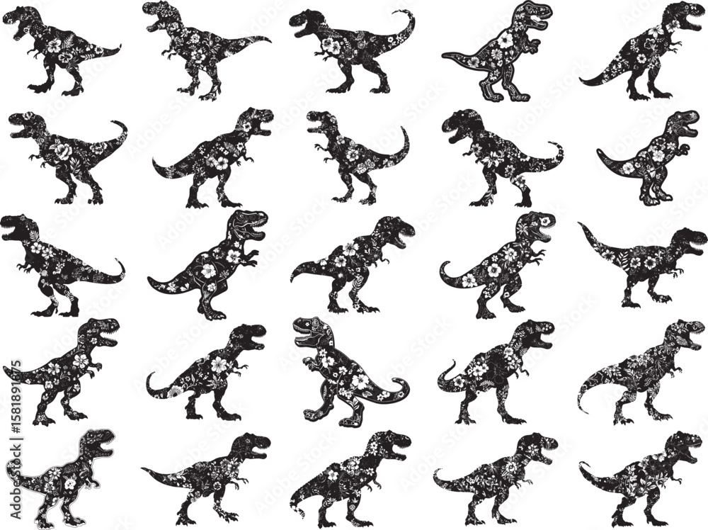 Naklejka premium Floral T Rex Dinosaur Stencil SVG
