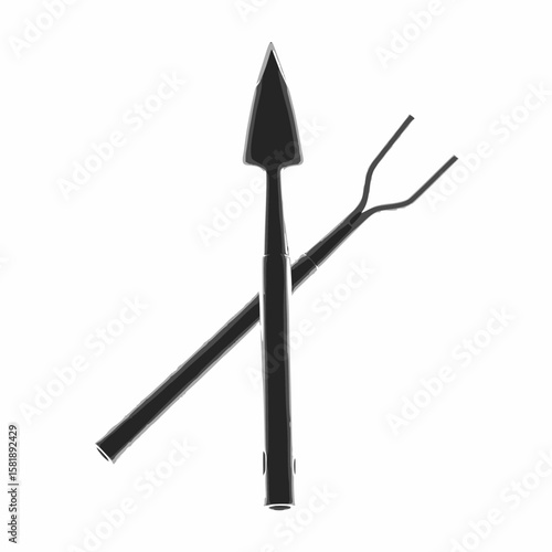 Black Hunting Spear and Fishing Gig Vector. Ideal for Primitive Weaponry, Survival, or Outdoor Themes.
