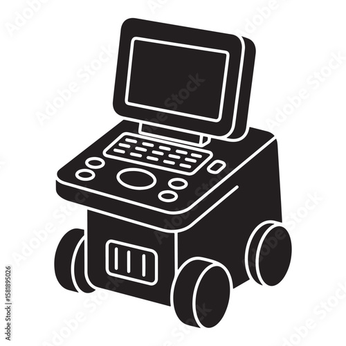 Black and white ultrasound machine vector illustration representing healthcare technology and medical equipment