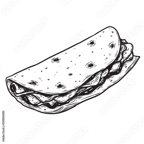 Hand drawn savory filled flatbread wrap filling