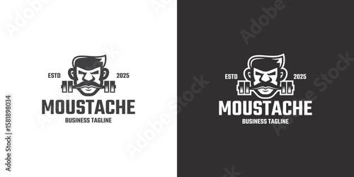moustache man gym logo vector
