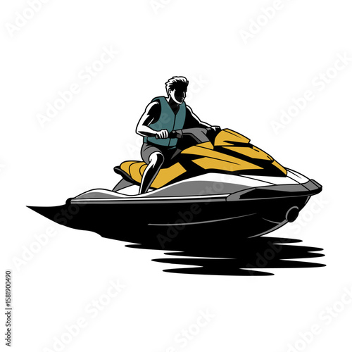 Person Riding a Jet Ski on Water vector Illustration of Water Sport Recreation