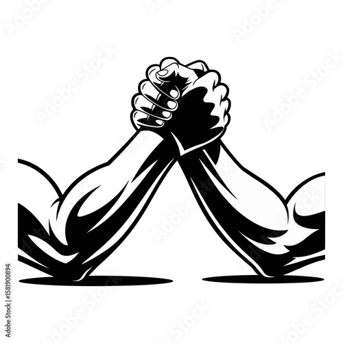 Two Muscular Arms Engaged in an Arm Wrestling Match Vector Illustration of Strength and Competition