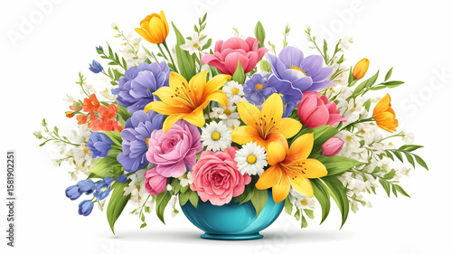 Wallpaper Mural Delicate watercolor illustration of spring peonies and roses with lush green leaves, artistically painted in soft pastel tones and isolated on white background Torontodigital.ca