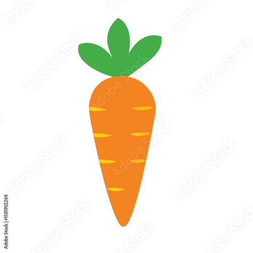 Vibrant orange carrot icon with green leaves on a clean white background
