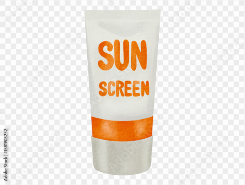 Watercolor sunscreen cream tube summer beach protection skincare clipart. Vector.