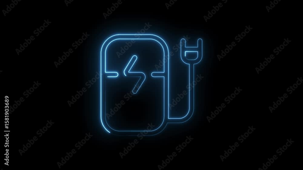 Electric vehicle charging station neon outline animation against black background symbolizing sustainability Electric vehicle charging station neon outline animation against black background symbolizing sustainability