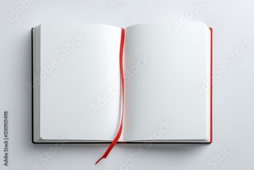 Blank White Notebook with Red Ribbon Bookmark