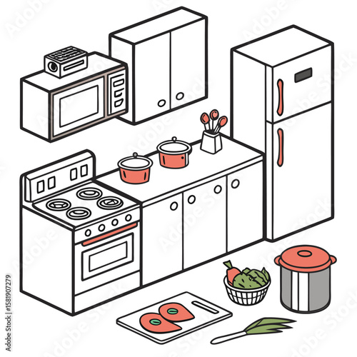 Kitchen cooking flat style generated by ai