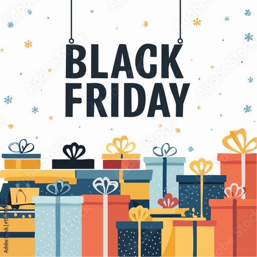 Black Friday Presents Bonanza: A vibrant display of gift boxes, beckoning with the promise of incredible deals and discounts, epitomizing the anticipation of Black Friday.