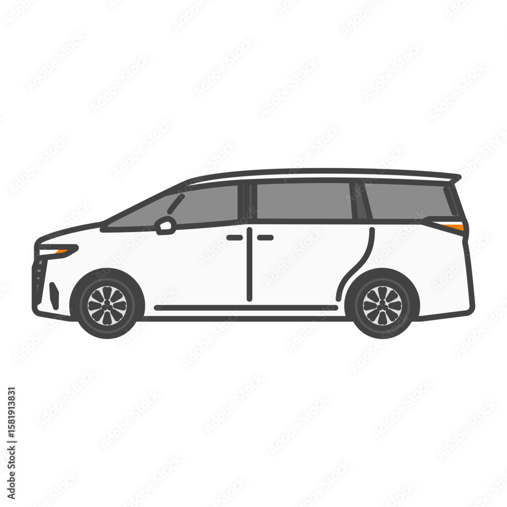 Fototapeta premium イラスト素材：スモークガラス仕様の白い高級ミニバン、カスタム・改造車