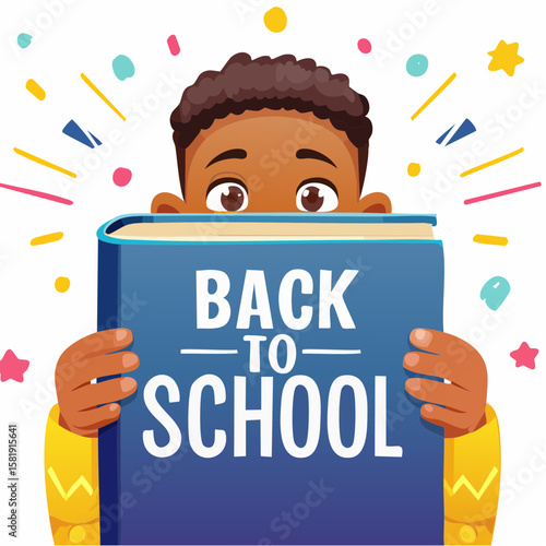 Back to School: A cheerful student embraces the new academic year, peeking over a vibrant Back to School book, embodying the spirit of education and learning.