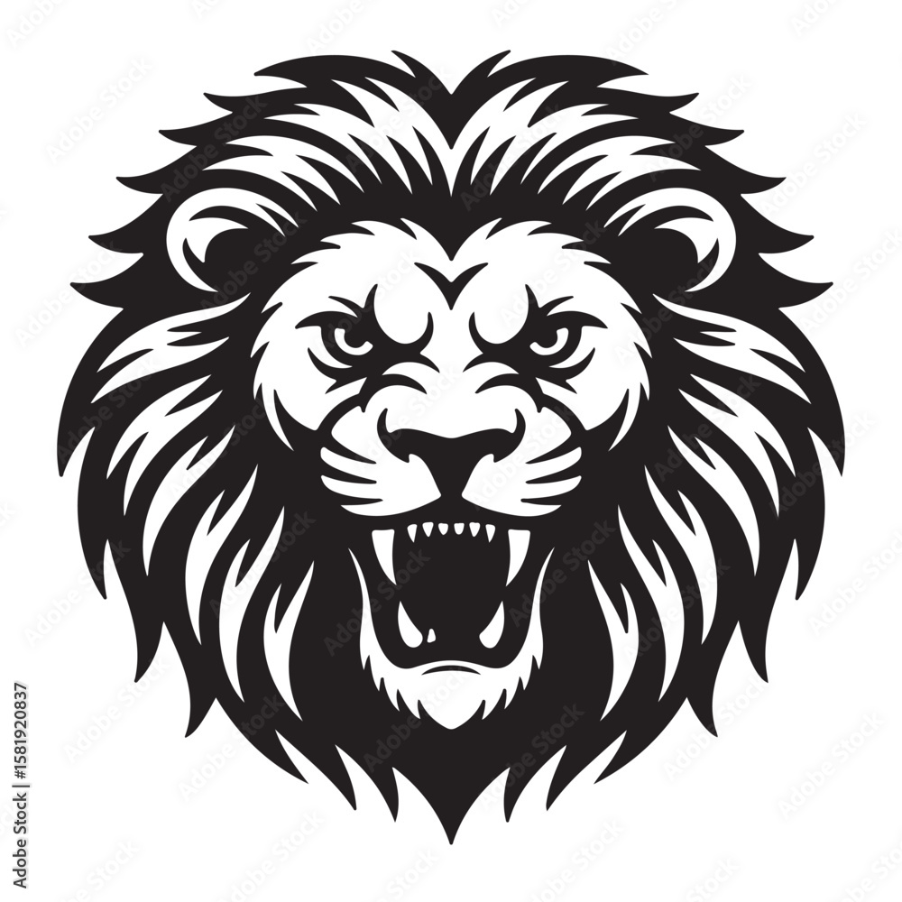 Angry Roaring Lion Head Black and White Vector Illustration. Angry Roaring Lion Head Black and White Vector Illustration.