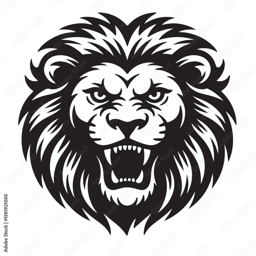 Angry Roaring Lion Head Black and White Vector Illustration. Angry Roaring Lion Head Black and White Vector Illustration.