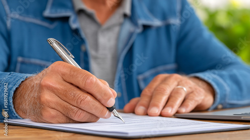 A person writing a letter with pen in a close-up shot