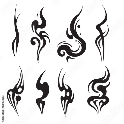 Black tribal flame designs abstract shapes vector