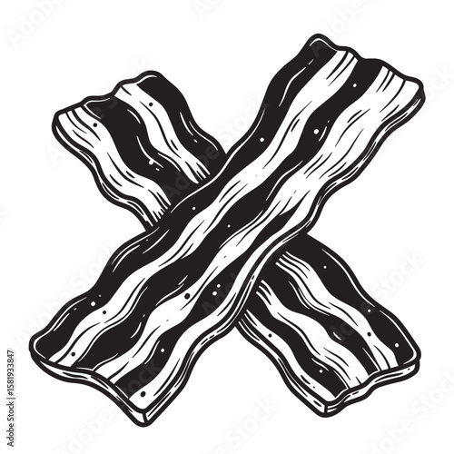 Crossed bacon strips vintage art food breakfast