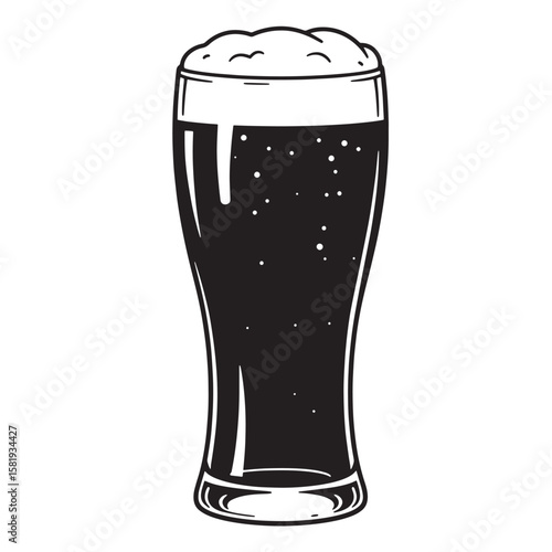 Dark beer with foamy head in tall glass drink beverage