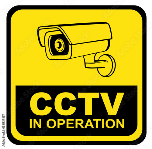 Security camera icon, video surveillance, cctv sign.Yellow rhombus symbol indicating camera operation	