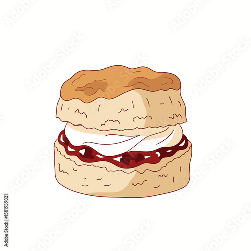 Scone with Cream and Jam: Sweet Treat Illustration