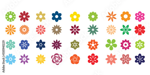 set of colorful vector floral icons