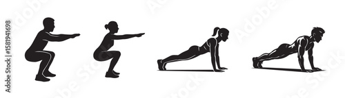 Push-Up Workout Silhouette – Bodyweight Exercise Vector