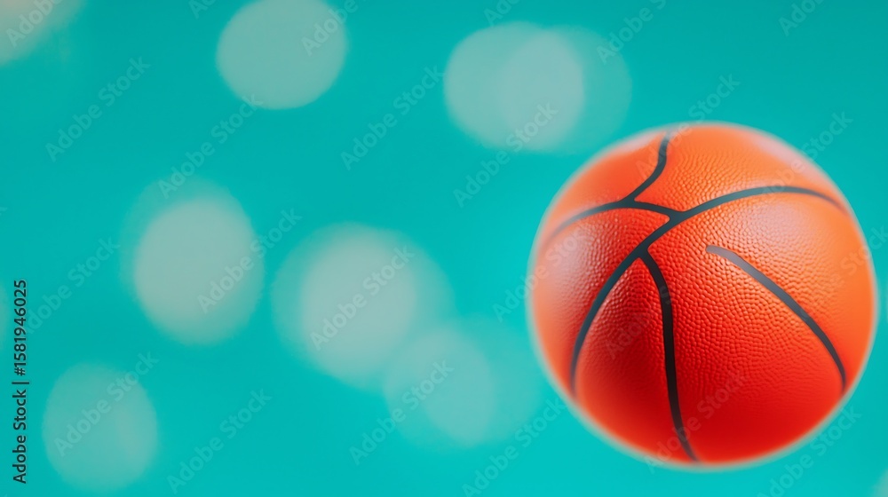 Fototapeta premium Basketball in Motion on Teal Bokeh Background