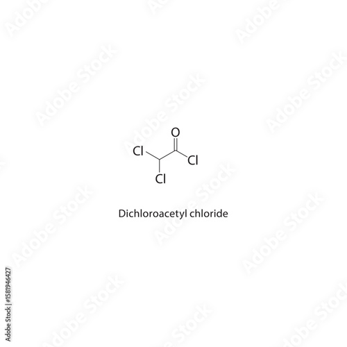 Dichloroacetyl chloride skeletal structure. acid chloride compound schematic illustration. Simple diagram, chemical formula.