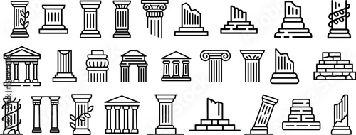 Ancient pillar icon set