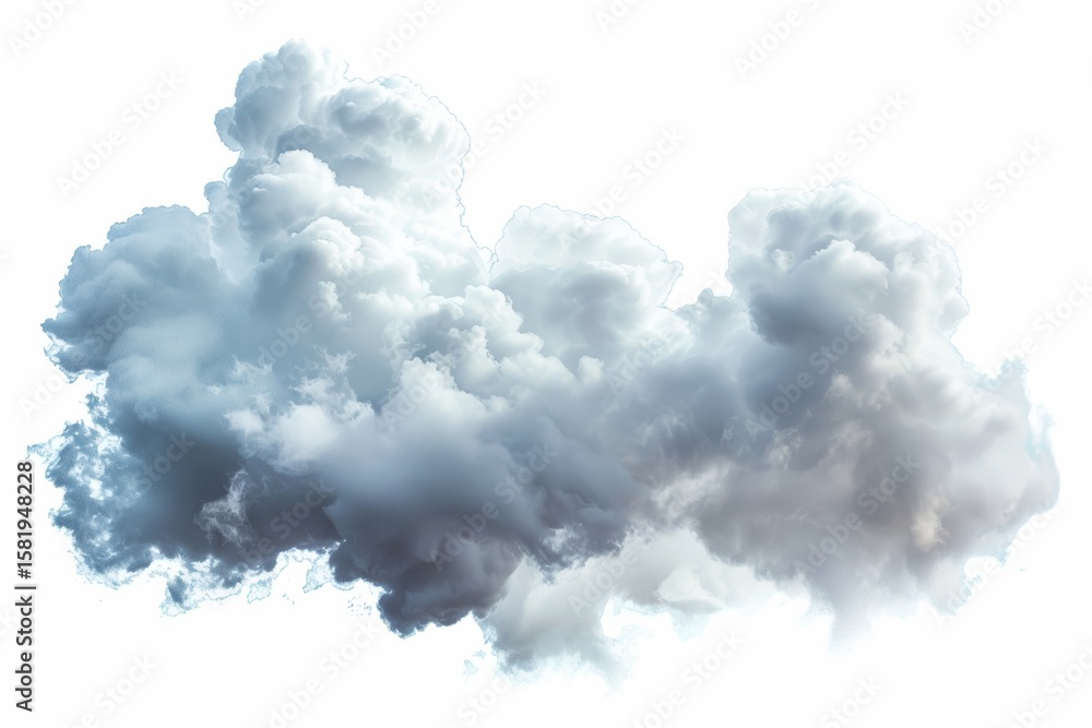 Realistic 3D cloud formation with soft light and shadow details on white background, great for weather or fantasy designs Realistic 3D cloud formation with soft light and shadow details on white background, great for weather or fantasy designs