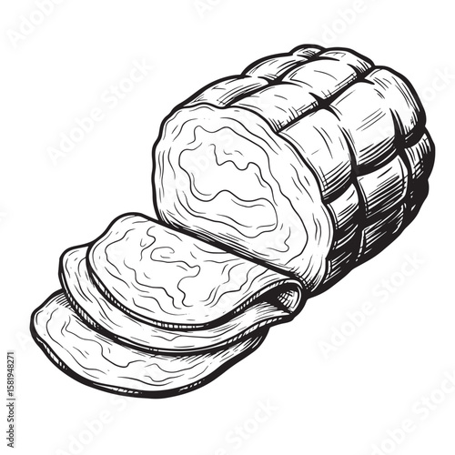 Sliced roast meat with textured surface food protein