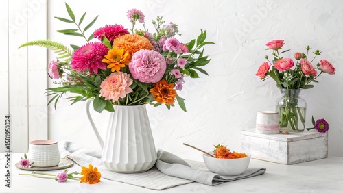 Wallpaper Mural Botanical Setup with White Background ? Floral Mockup for Feminine or Organic Branding Torontodigital.ca