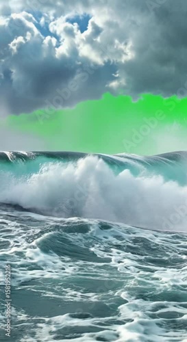 Epic Ocean Wave With Green Screen Clouds For Visual Effects Compositing